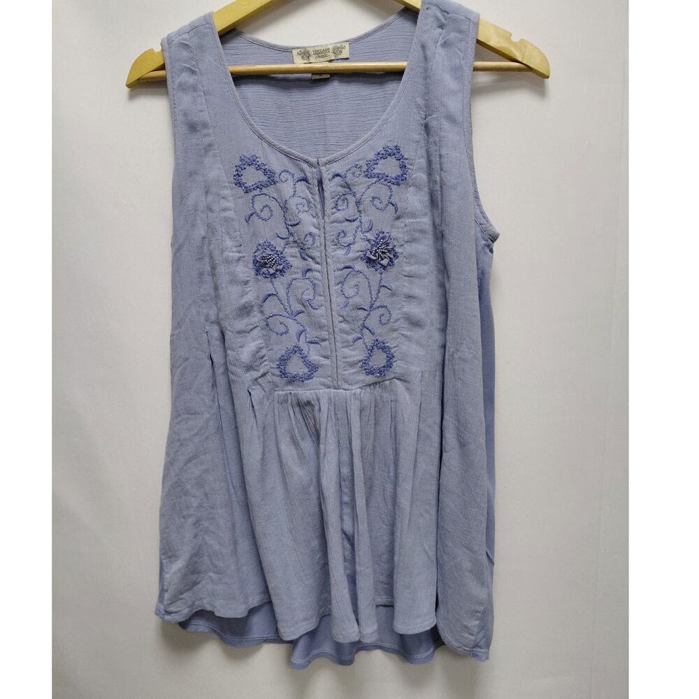 Vintage AMERICA VAKD817-BHN Lupita Embroidered Tank Top Blue Solid Knit Size M